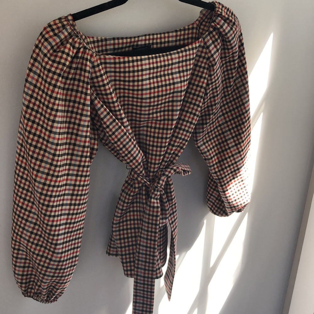Autumnal Gingham Plaid Puff Sleeve Top🍂🍁
